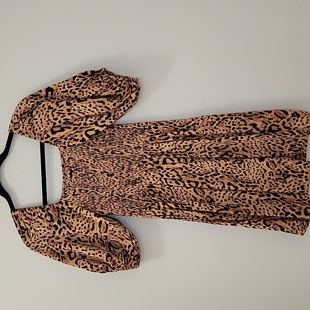 Billabong Women's Paradise Leopard Print Puff Sleeve Mini Dress Brown Size Med - Picture 10 of 16